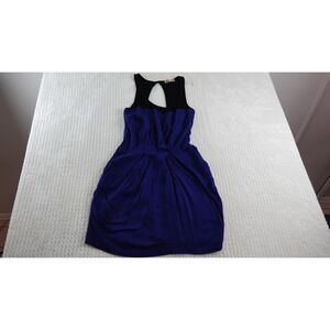 Heatherette royal blue and black color block ruched mini dress size large